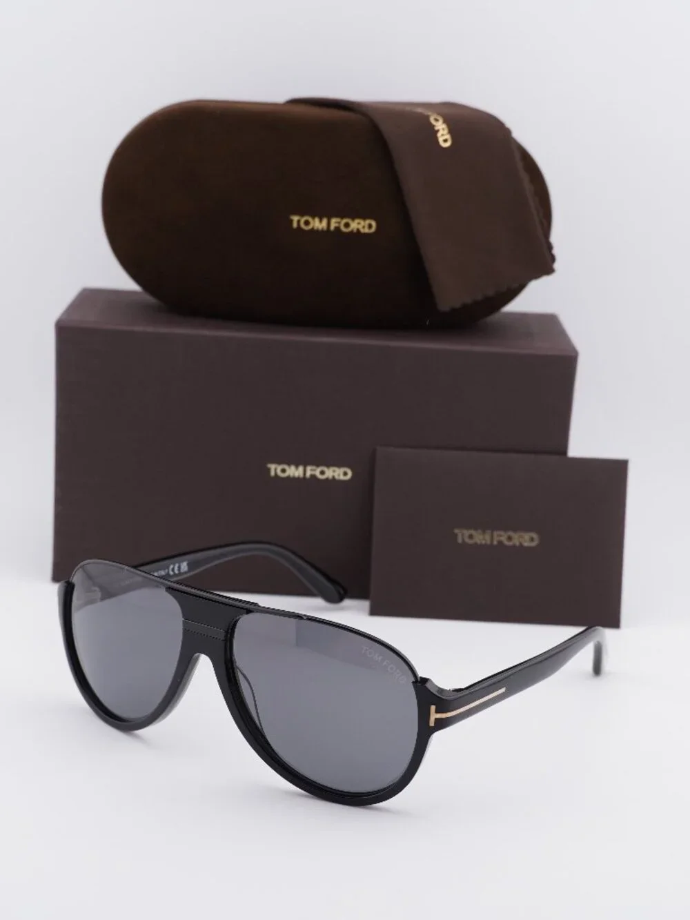 Tom Ford Dimitry FT0334 01D Aviator Sunglasses - Shiny Black / Smoke Polarized